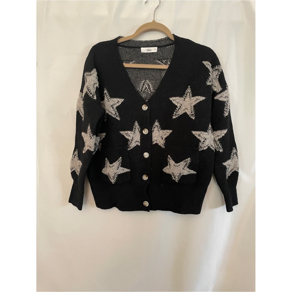 TALULAH Black Cardigan White Stars 90's Grunge Punk Y2K Celestial Boho